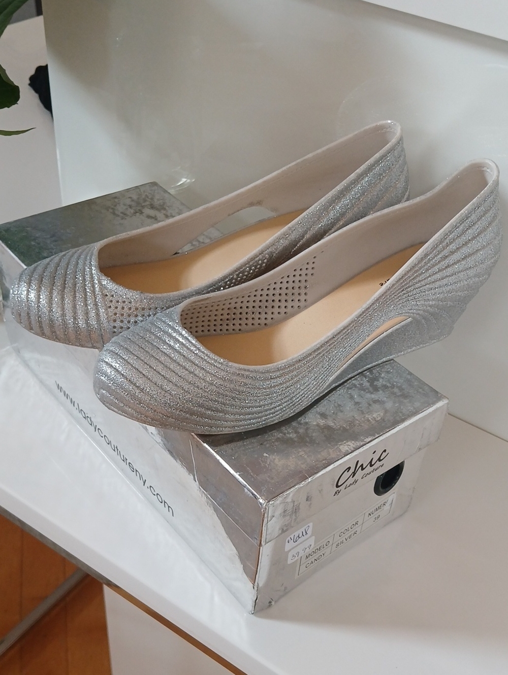 Silver Womens Glitter Wedge Pumps